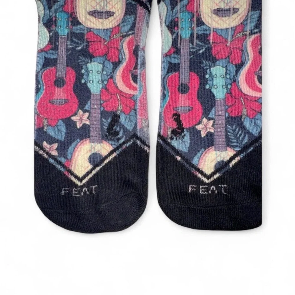 FEAT Ukulele & Hibiscus Tropical Crew Socks - Large 🎸